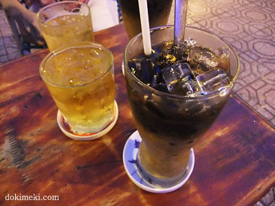 베트남의 야외카페의 음료수