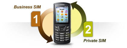 1 business SIM, 2 Private SIM