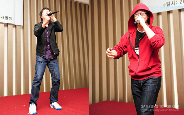 랩을 하는 유동균사원, 백호언 사원