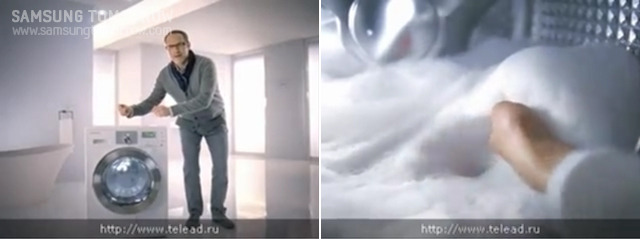 에코 버블 세탁기를 소개하는 남자