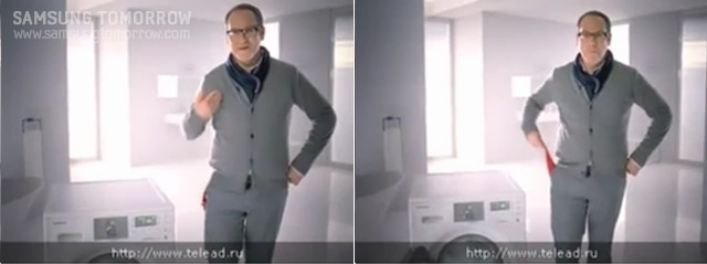 에코 버블 세탁기를 소개하는 남자