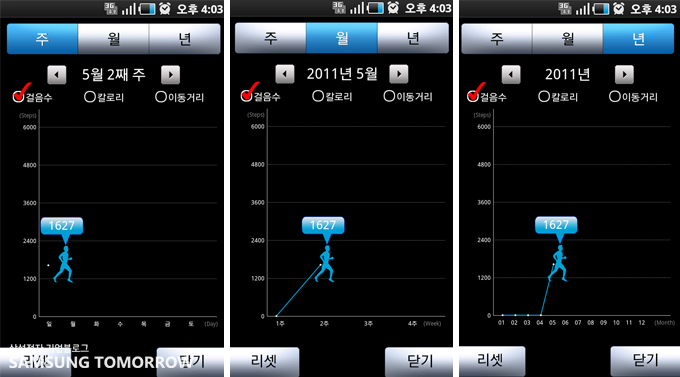 주/월/년 별 걸음 수 측정표