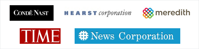 뉴욕커(The New Yorker), 보그(vogue)를, 허스트는 에스콰이어(esquire), 코즈모폴리탄(Cosmopolitan), 메레디스는 모어(More), 페어런츠(Parents), 뉴스는 알파(Alpha), 빅리그(Big League), 타임은 타임(Time) , 포춘(Fortune)