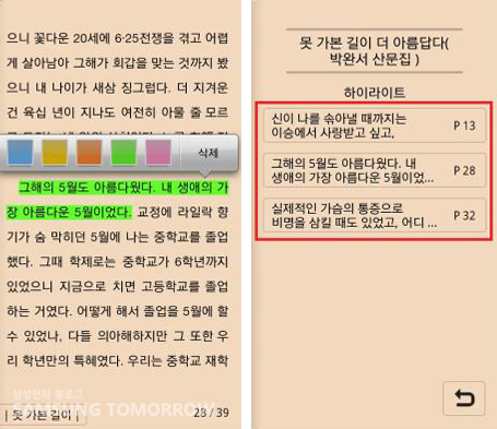 여러가지 색상의 하이라이트