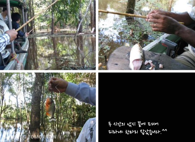 두 시간의 낚시 끝에 드디어 피라냐 한마리 잡았습니다.^^