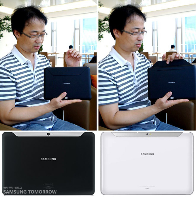 갤럭시 탭을 들고 이야기 하고 있는 김진수 수석