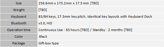 갤럭시탭10.1의 블루투스 키패드 케이스 세부 내용