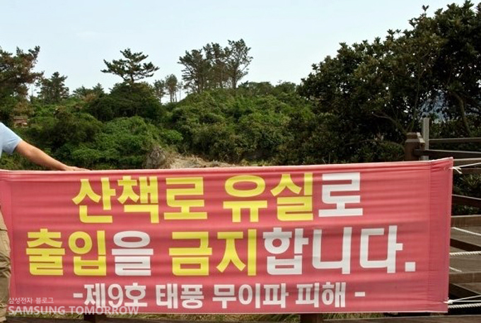 산책로 유실로 출입을 금지합니다.