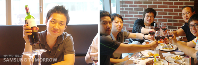 와인을 마시는 직원들