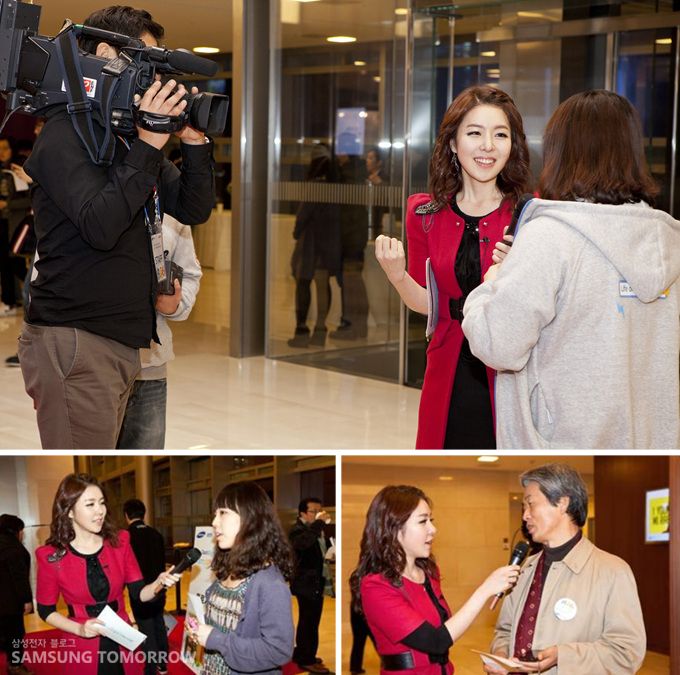 희망 마이크를 들고 인터뷰를 하는 엠씨