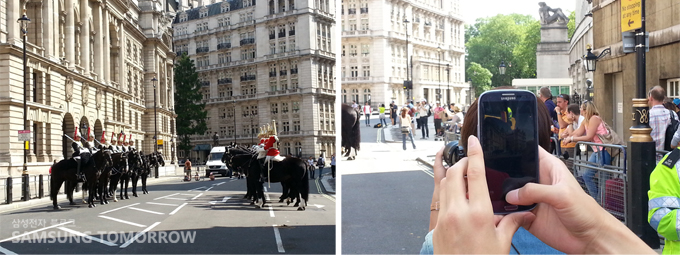 Charing Cross 근처 기마 순찰대와 Galaxy SⅢ로 사진찍기