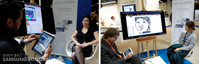 개럭시 스튜디오에서 캐리커쳐를 체험하는 사람들