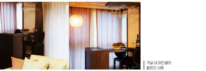 거실 내 와인샐러 빌트인 사례 