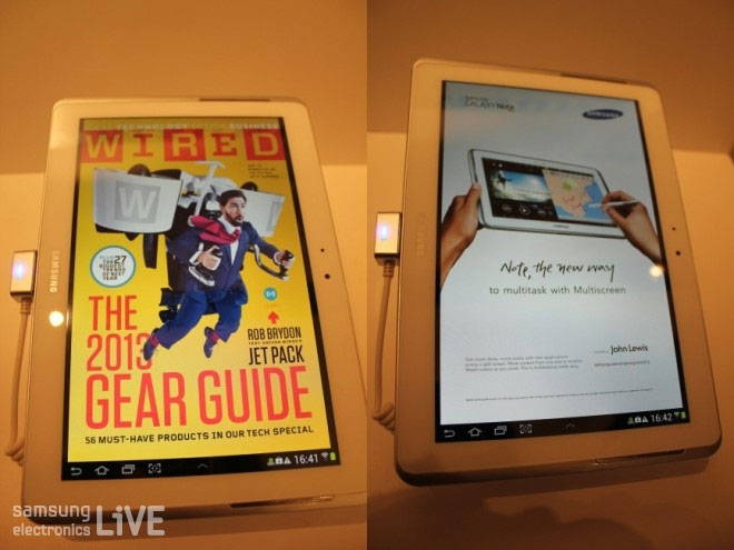 갤럭시노트10.1로 다운받은 WIRED 매거진과 그 속에 갤럭시노트 10.1 광고 페이지