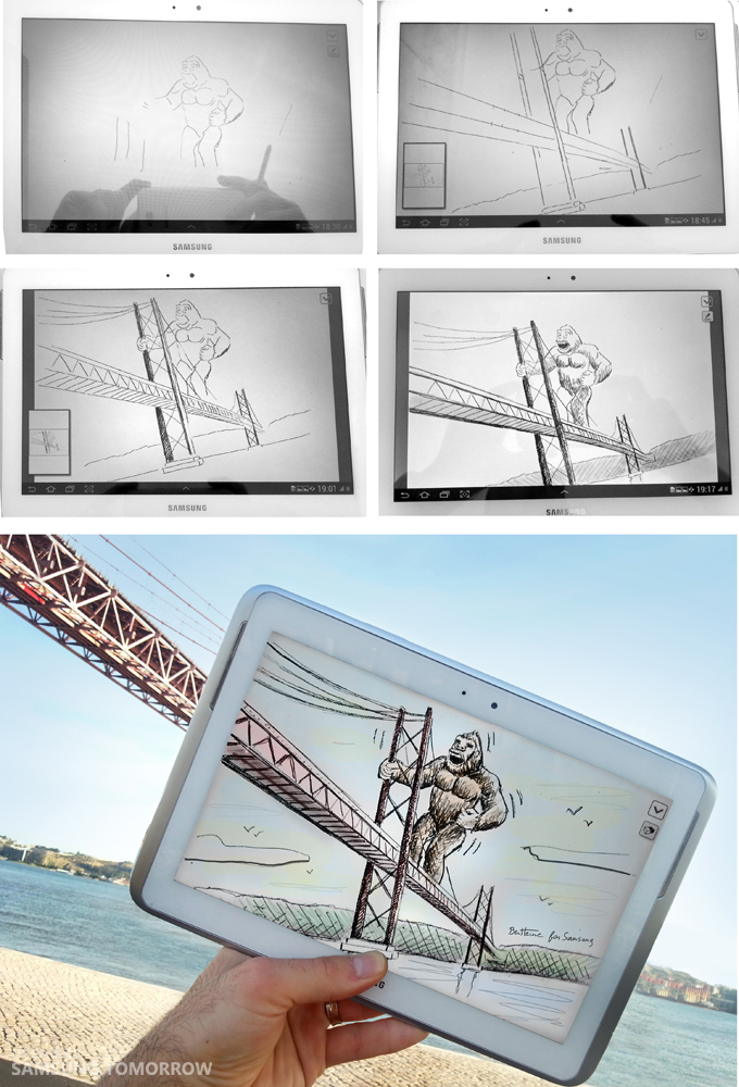 고릴라 그림을 그린 갤럭시 노트 10.1