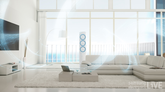 거실에 있는 삼성 스마트에어컨 Q9000