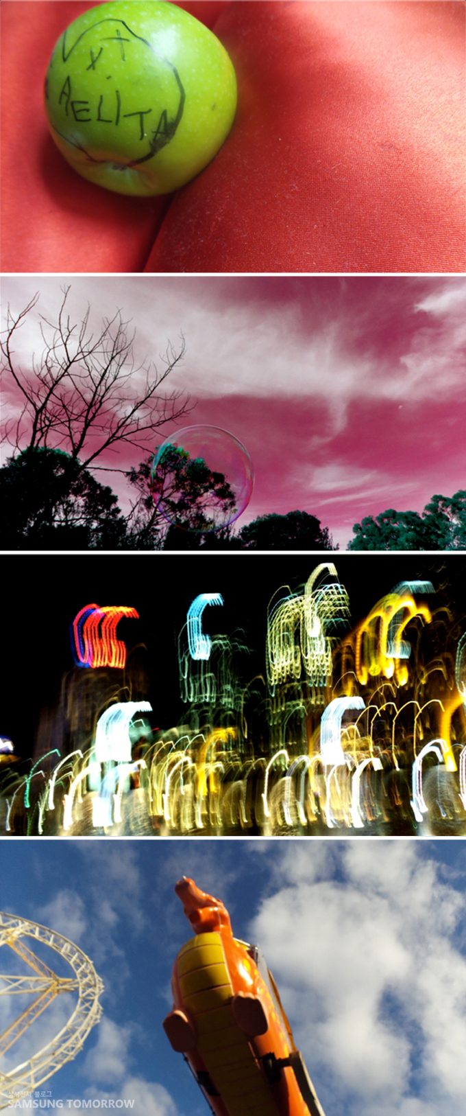 사과, 비누방울, 야경, 놀이공원