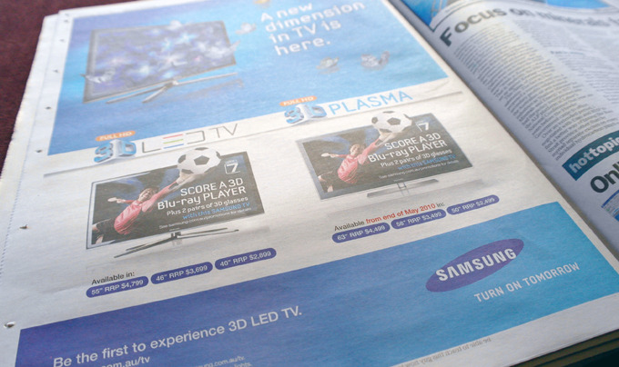 캐나다 신문에 실린 삼성 3D TV 광고