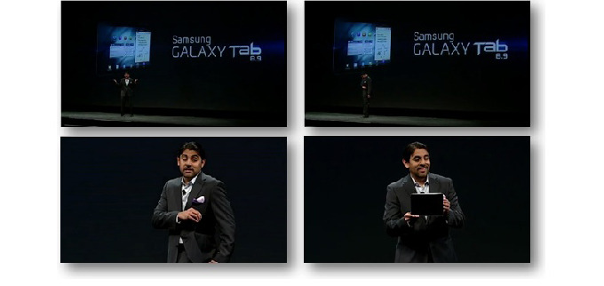 갤럭시탭을 설명하고 있는 연설자