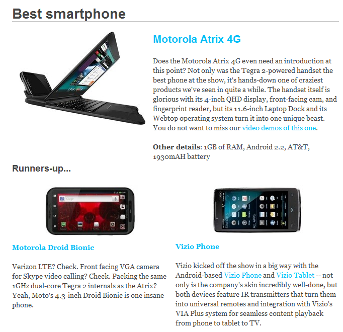 Best smartphone motorola Atrix 4G 