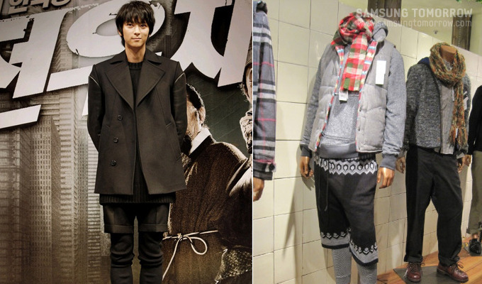 레깅스 패션을 한 강동원과 레깅스 패션을 입은 마네킹