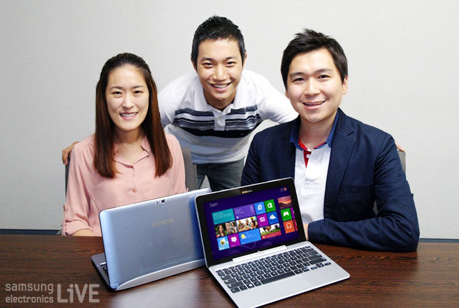 구사무엘과장과 김지혜대리 이강우 사원이 아티브와 함께 기념 사진