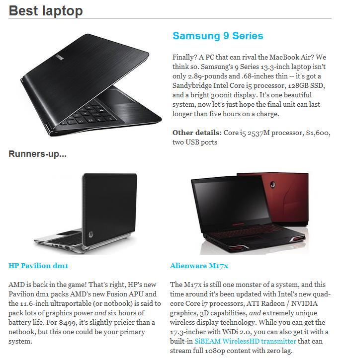 Best latop Samsung 9 Seires Runners-up Hp Pavilion dm1 Alienware M17x