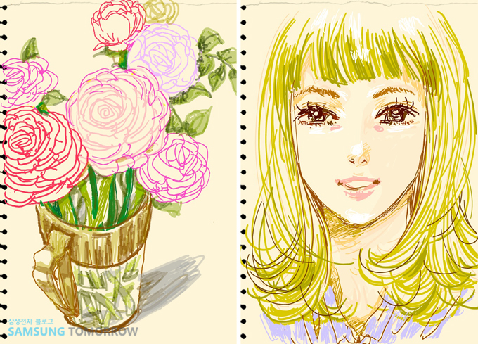 원수연작가가 그린 장미 꽃과 여자