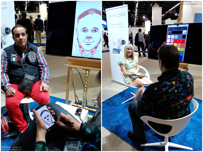 남성과 여성을 갤럭시노트2로 그려주는 모습