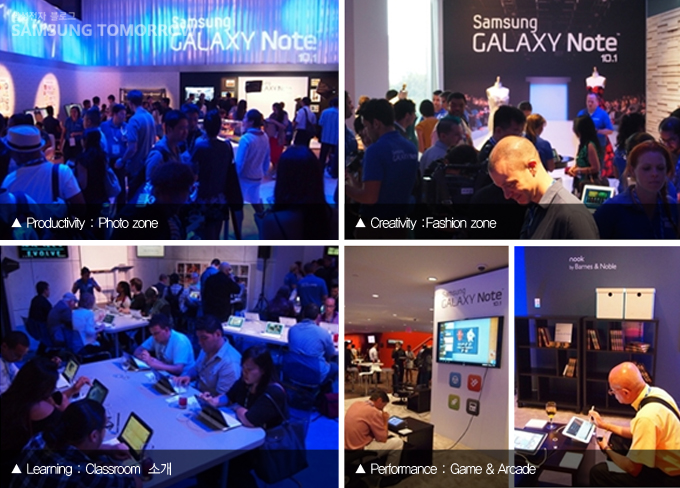 Productivity Photo zone, Creativity Fashion zone, Learning Classroom 소개, Performance Game & Arcade