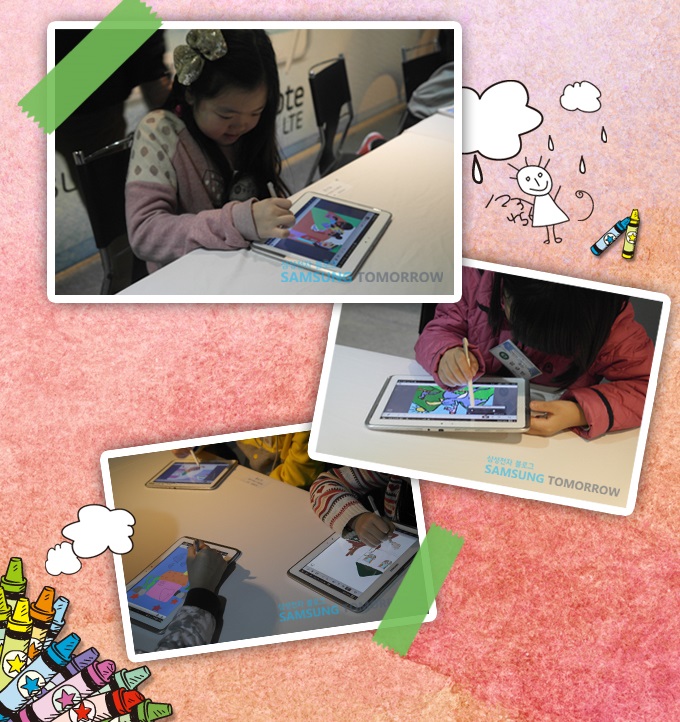 세종문화회관과 함께하는 갤럭시노트10.1LTE 어린이 그림대회 결선전에서 참가자들이 그림을 그리는 모습