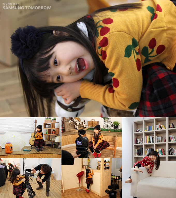 웃으며 촬영하는 아역 배우