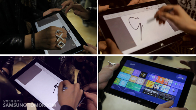 아티브 스마트 PC를 테스트하며 신기해하는 EXO-K 멤버들