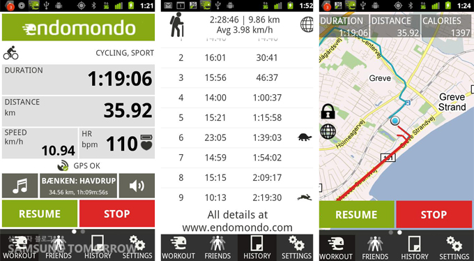 Endomondo Sports Tracker 실행 화면 