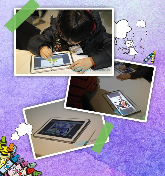 세종문화회관과 함께하는 갤럭시노트10.1LTE 어린이 그림대회 결선전에서 참가자들이 그림을 그리는 모습