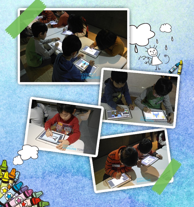 세종문화회관과 함께하는 갤럭시노트10.1LTE 어린이 그림대회 결선전에서 참가자들이 그림을 그리는 모습