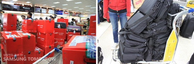 봉사단원이 들고 갈 짐