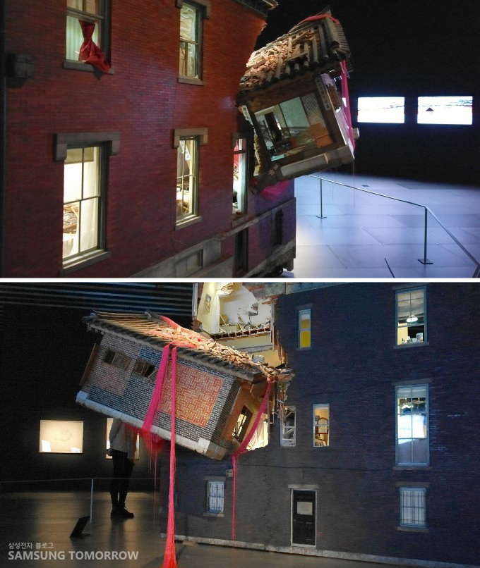 집에 집이 날아와서 충돌한 모습