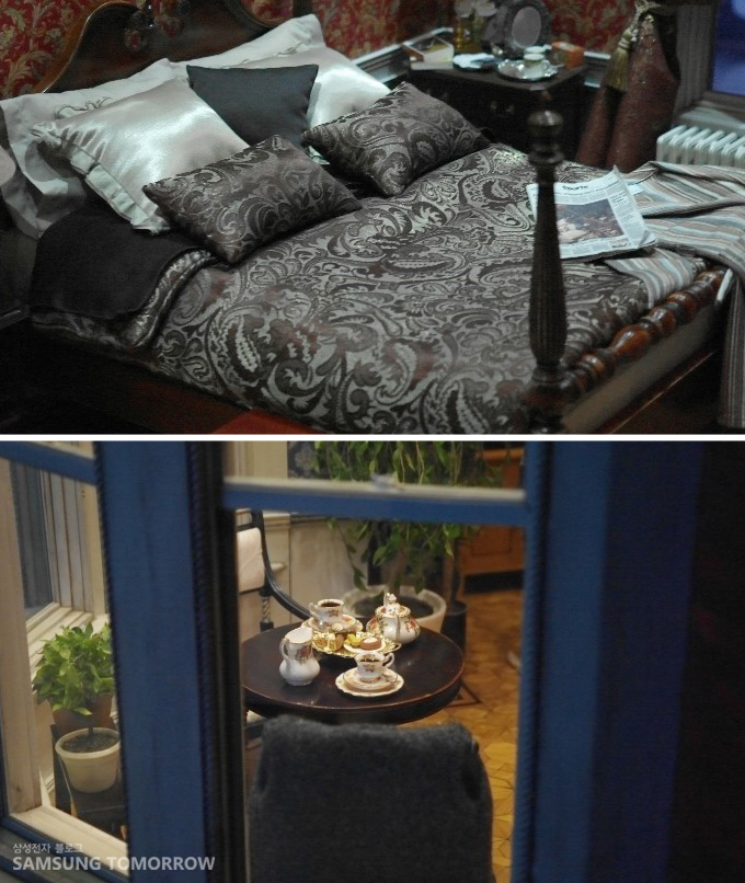 집속 침대와 티테이블