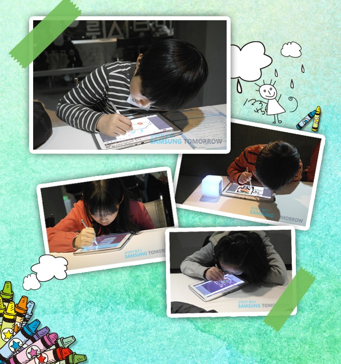 세종문화회관과 함께하는 갤럭시노트10.1LTE 어린이 그림대회 결선전에서 참가자들이 그림을 그리는 모습