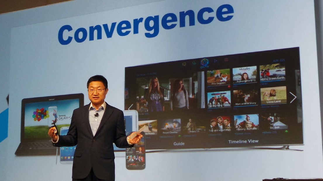 삼성전자가 28일(현지시간) 미국 샌프란시스코에서 개최한 최초 글로벌 개발자 행사인 '삼성 개발자 컨퍼런스'에서 STA 법인장 이종석 부사장이 기조 연설을 하고 있습니다.