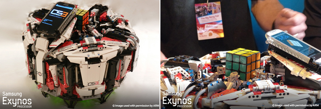 로봇이 루빅스큐브를 맞추는 이미지입니다.