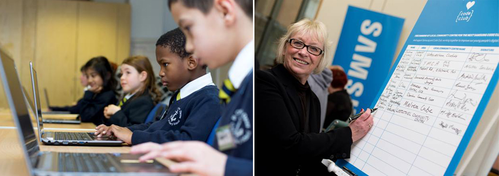 런던에 위치한 코드클럽 허브에서 초등생(9~11세)들이 삼성전자 노트PC를 활용, 코딩 수업을 받고 있는 모습입니다.