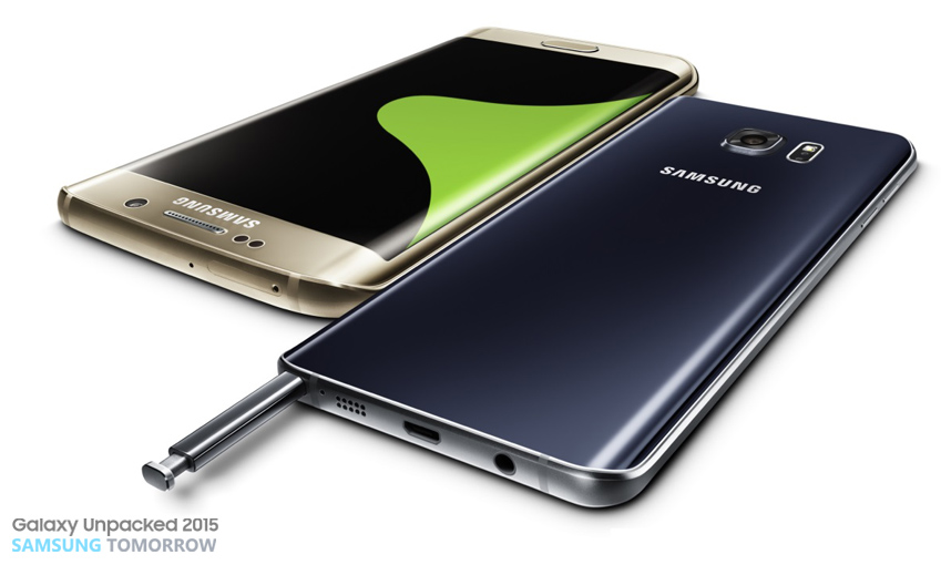 갤럭시 S6 엣지+와 갤럭시 노트5의 후면 모습.