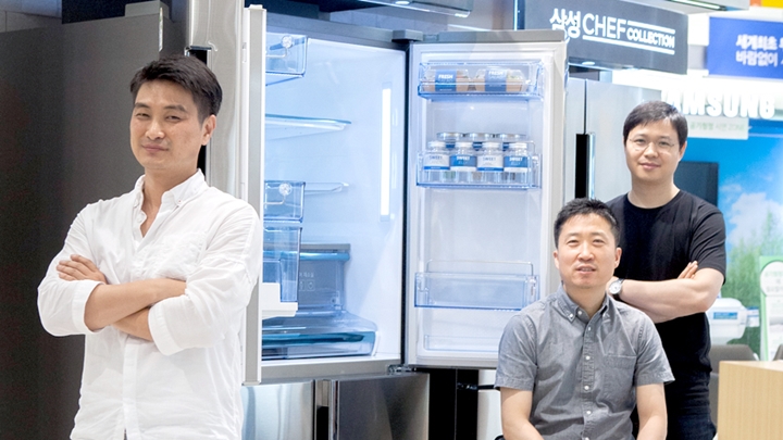 셰프컬렉션 냉장고 제품 디자인을 담당한 삼성전자 생활가전사업부 디자인팀 소속 3인방. (왼쪽부터)전상운 수석, 최형용 수석, 이현일 책임