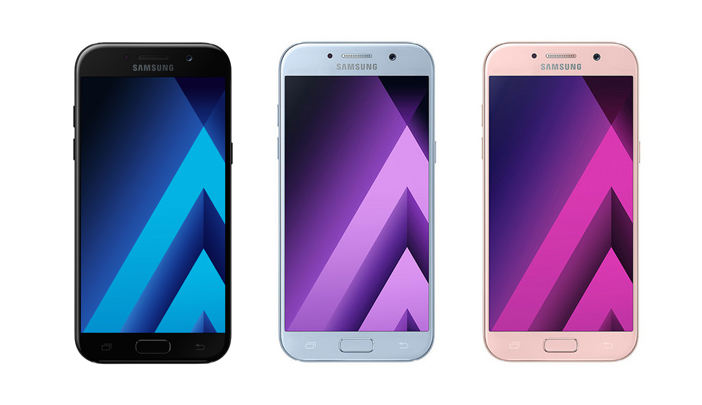 2017년형 '갤럭시 A5' 제품 (블랙 스카이, 블루 미스트, 피치 클라우)