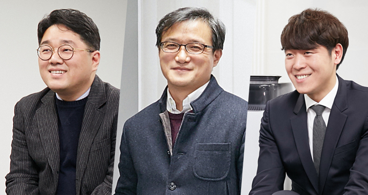 이승현 삼성전자 생활가전사업부 전략마케팅팀 과장 ,삼성전자 생활가전사업부 전략마케팅팀 전종영 대리,삼성전자 생활가전사업부 개발팀 최강호수석의 웃고 있는 사진