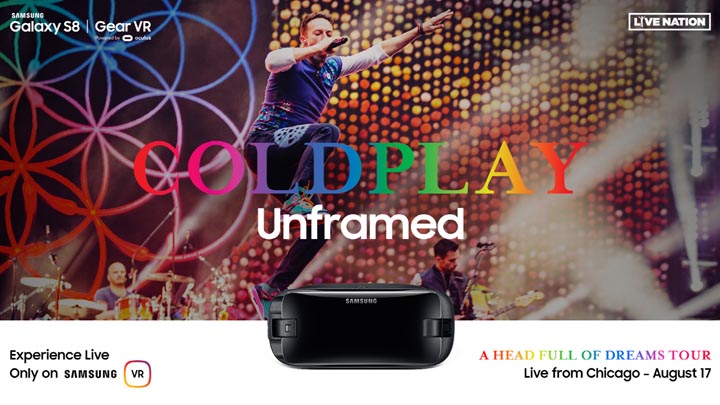 삼성전자는 라이브 네이션(Live Nation)과 협력해 영국 록밴드 콜드 플레이의 미국 시카고 콘서트를 가상현실로 생중계할 예정이다.
