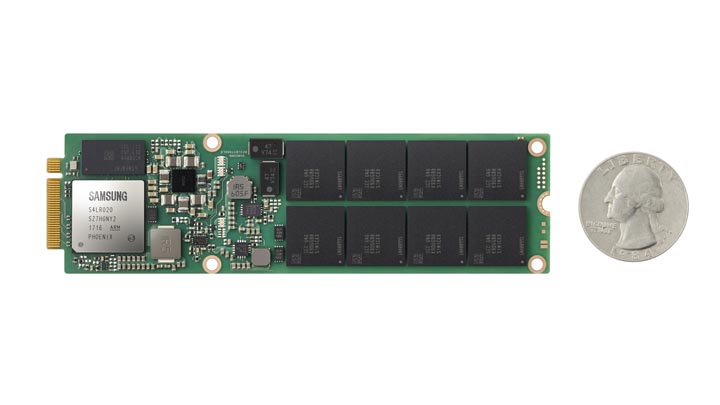 삼성전자가 8일부터 열리는 美 플래시 메모리 서밋 2017에서 서버 시스템의 집적도를 향상 시킬 수 있는 새로운 규격의 'NGSFF(Next Generation Small Form Factor) SSD'를 공개했다.