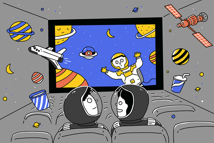 시네마 LED 영화관에서 영화 보는 사람들